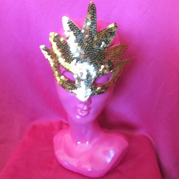 vintage gold sequin masquerade mask halloween costume - Picture 1 of 3